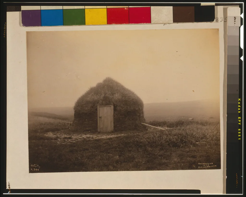 [Frontal view of earthen hut, Pribilof Islands, Alaska], Alaska, Pribilof Islands, 1899