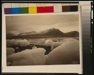 [Icebergs, bay, and mountain in background, Alaska], 1899