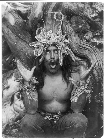 Hamatsa emerging from the woods--Koskimo, British Columbia, 1914