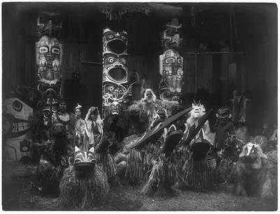 Masked dancers--Qagyuhl, British Columbia, 1914