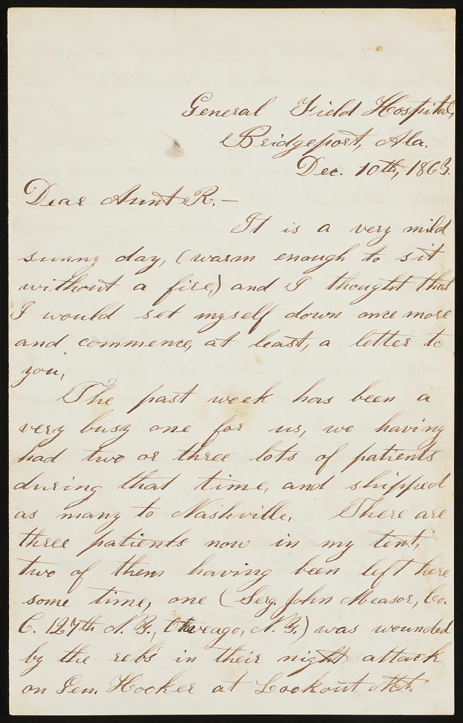 [Letter from Private Edward W. Curtis, General Field Hospital,…, 1863