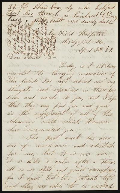 [Letter from Private Edward W. Curtis, General Field Hospital,…, 1864