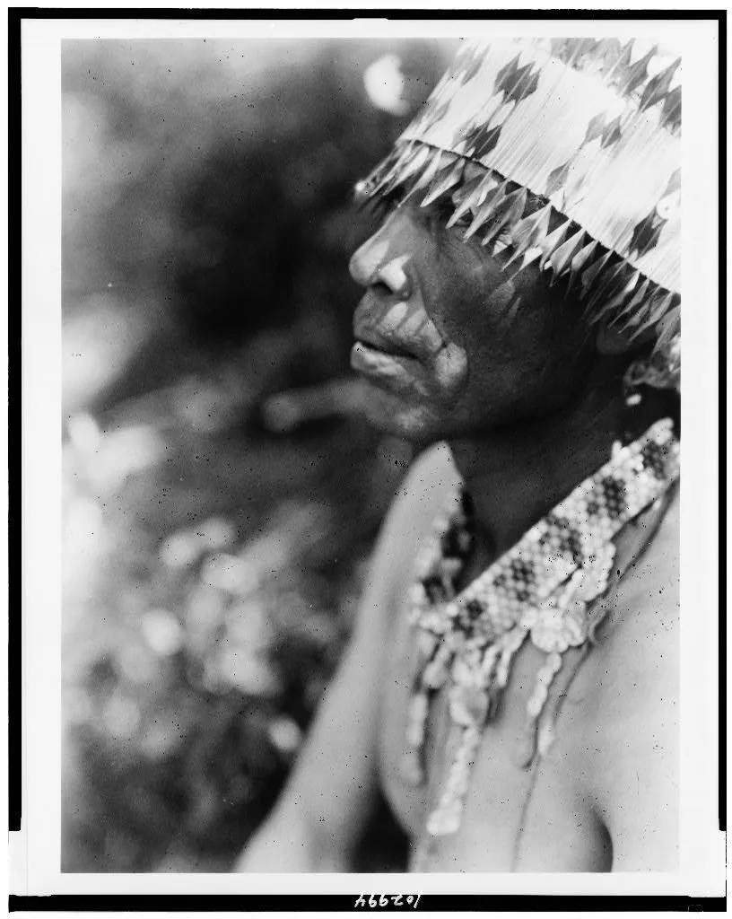[Coast Pomo with feather head-dress], California, 1924