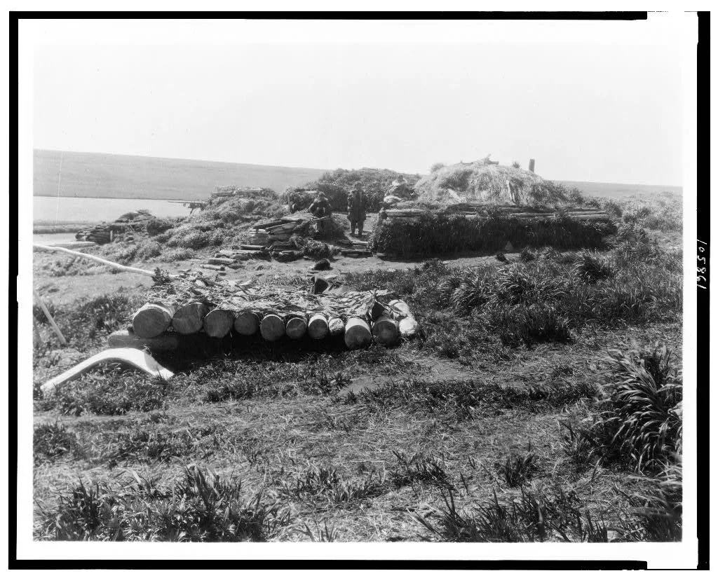 Nihkoyak, men's house at winter camp--Nunivak, Alaska, Nunivak Island, 1929