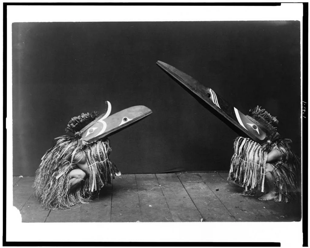 [Kotsuis and Hohhug--Nakoaktok, wearing ceremonial dress, with long…, British Columbia, 1914