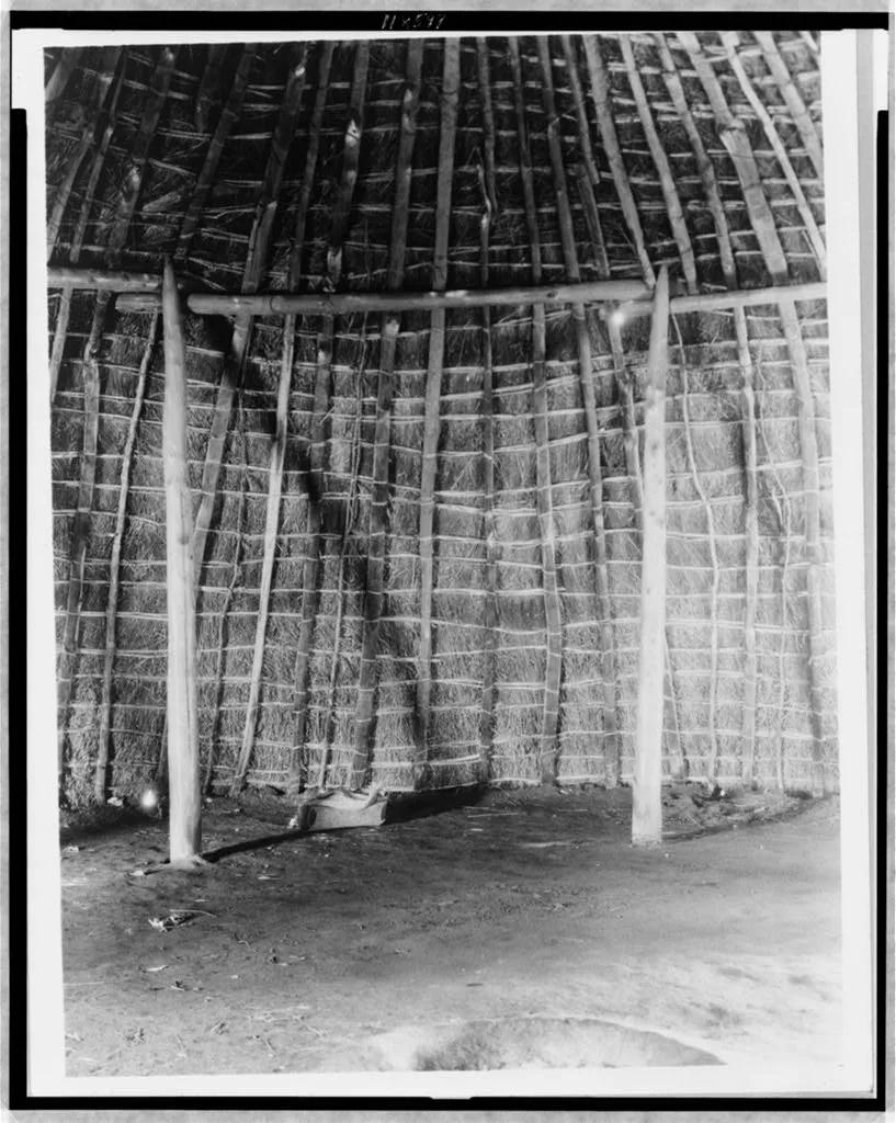Interior of Wichita grass-house, 1927